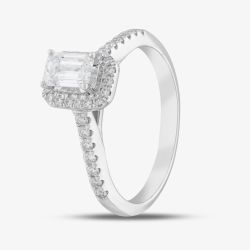 9ct White Gold Certified Lab Grown 0.75ct Emerald & Brilliant Cut Diamond Shoulder Set Halo Ring LGR15213-100E (WG)