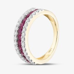 9ct Yellow Gold Ruby & Lab Grown Diamond Three Row Half Eternity Ring LGR44409-RD