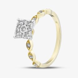 9ct Yellow Cold 0.25ct Lab Grown Diamond Square Cluster Ring THR48680-25 (YG)