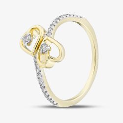 9ct Yellow Gold 0.15ct Lab Grown Diamond Double Heart Twist Ring THR35041-15D (YG)