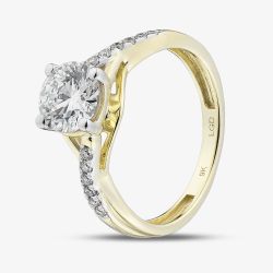 9ct Yellow Gold 1.10ct Round Cut Lab Grown Diamond Shoulder Set Solitaire Ring LGR48711-110 (YG)(CERT)
