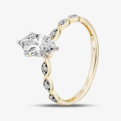 9ct Yellow Gold 1.10ct Certificated Marquise Cut Lab Grown Diamond Shoulder Set Solitaire Ring LGR48744-110