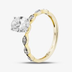 9ct Yellow Gold 1.10ct Certificated Oval Cut Lab Grown Diamond Shoulder Set Solitaire Ring LGR48743-110