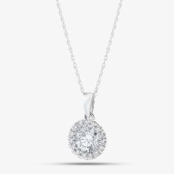9ct White Gold Certified Lab Grown 0.60ct Brilliant Cut Diamond Halo Pendant Necklace LGP3125-60 (WG)