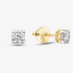 9ct Yellow Gold Lab Grown 0.50ct Brilliant Cut Diamond Four Claw Stud Earrings LGE2534-50AN (YG)