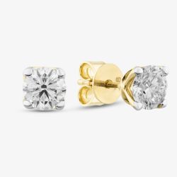 9ct Yellow Gold Lab Grown 1.00ct Brilliant Cut Diamond Four Claw Stud Earrings LGE2534-100AN (YG)