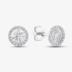 9ct White Gold Certified Lab Grown 1.10ct Brilliant Cut Diamond Halo Stud Earrings LGE2038-110 (WG)