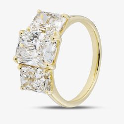 18ct Yellow Gold 5.09ct Certificated Radiant Cut Lab Grown Diamond Three Stone Ring U3804