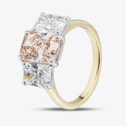 18ct Yellow Gold 4.59ct Certificated Pink & White Radiant Cut Lab Grown Diamond Three Stone Ring U3800