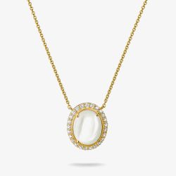 THOMAS SABO Fluid Elegance 18ct Yellow Gold Plated Mother of Pearl & Cubic Zirconia Oval Pendant KE2379-M01-14-L50V