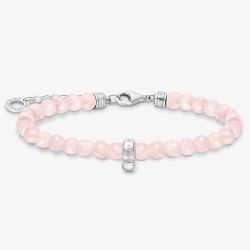 THOMAS SABO Silver & Rose Quartz Beaded Charm Bracelet A2097-034-9-L19V