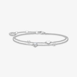 THOMAS SABO Ladies Silver Stone Set Heart Double Row Bracelet A2057-051-14-L19V