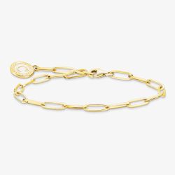 THOMAS SABO Gold Plated White Cold Enamel Long Link Charm Bracelet X0286-427-39