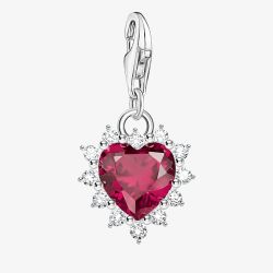THOMAS SABO As We Love Silver Ruby Cubic Zirconia Heart Dropper Charm 2204-013-10