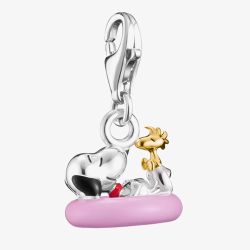 THOMAS SABO Silver & 18ct Gold Plated Peanuts Snoopy & Woodstock in Swim Ring Charm 2244-427-7