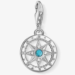 THOMAS SABO Silver Pavé Synthetic Turquoise Compass Charm 1228-405-17