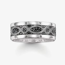 THOMAS SABO Sterling Silver Black Cubic Zirconia Love Knot Band Ring TR2006-051-11