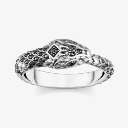 THOMAS SABO Blackened Sterling Silver Black Cubic Zirconia Snake Ring TR2419-643-11