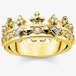 THOMAS SABO Gold Plated Cubic Zirconia Crown Ring TR2302-414-14