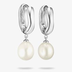 THOMAS SABO Bold Elegance Sterling Silver Freshwater Pearl Drop Hoop Earrings CR766-082-14