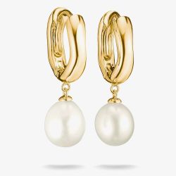 THOMAS SABO Bold Elegance 18ct Yellow Gold Plated Freshwater Pearl Drop Hoop Earrings CR766-430-14
