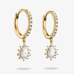 THOMAS SABO Classics 18ct Yellow Gold Plated Cubic Zirconia Teardrop Cluster Drop Hoop Earrings CR748-M01-14