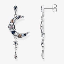 THOMAS SABO Silver Multi-Coloured Moon & Stars Dropper Earrings H220-945-7