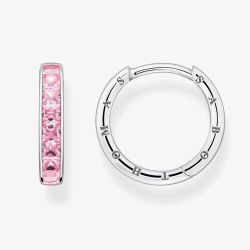 THOMAS SABO Silver & Pink Princess Cut Cubic Zirconia Hoop Earrings CR668-051-9