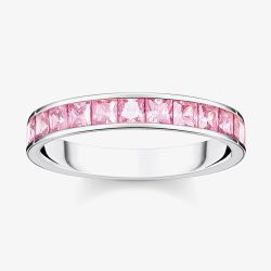 THOMAS SABO Silver & Pink Princess Cut Cubic Zirconia Channel Set Ring TR2358-051-9