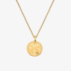 Hot Diamonds Lunar 18ct Gold Plated Diamond Hammered Pendant Necklace DP837