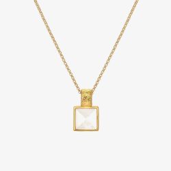 Hot Diamonds Calm 18ct Gold Plated Mother Of Pearl Diamond Square Pendant Necklace DP896