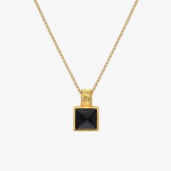 Hot Diamonds 18ct Gold Plated Black Onyx Diamond Square Pendant Necklace DP914