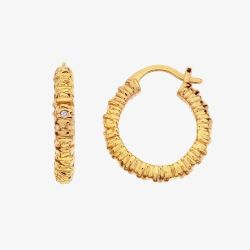 Hot Diamonds Believe 18ct Gold Plated Diamond Textured Hoop Earrings DE685