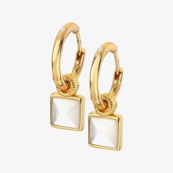 Hot Diamonds Revive 18ct Gold Plated Mother Of Pearl Diamond Square Hoop Dropper Earrings DE714