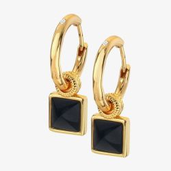 Hot Diamonds 18ct Gold Plated Black Onyx Diamond Hoop Dropper Earrings DE737