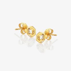 Hot Diamonds HD X Golden Edit Hexagon White Topaz Stud Earrings DE756