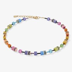 Coeur De Lion GeoCUBE Gold Plated Multicolour Rainbow Crystal Bead Necklace 2838/10-1573