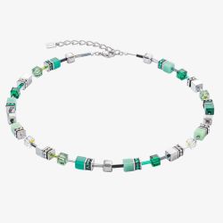 Coeur De LionLadies GeoCUBE Silver & Green Square Crystal Necklace 2838/10-0500