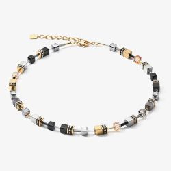 Coeur De Lion GeoCUBE Grey & Gold Multi Stone Necklace 2839/10-1216