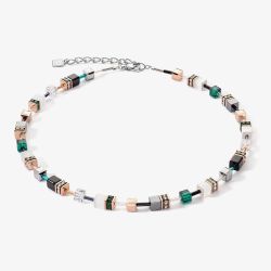 Coeur De Lion GeoCUBE Iconic Rose Gold & Green Multi Stone Necklace 4013/10-0521