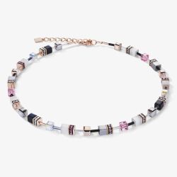 Coeur De Lion GeoCUBE Light Rose Gold Multistone Necklace 4013/10-1920