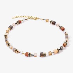 Coeur De Lion GeoCUBE Gold Tone & Brown Multi Stone Necklace 4905/10-1100
