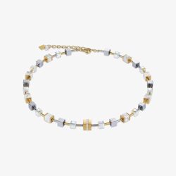 Coeur De Lion Geo CUBE Gold White Multistone Necklace 4965/10-1614