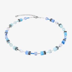 Coeur De Lion GeoCUBE Iconic Silver Aqua Blue Necklace 2838/10-2007