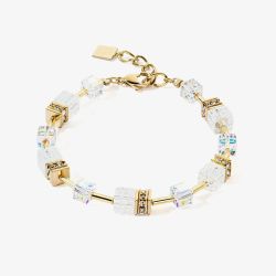 Coeur De Lion GeoCUBE Gold Plated White Crystal Bracelet 3018/30-1416
