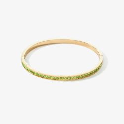 Coeur De Lion Gold Tone Stainless Steel Green Crystal Bangle 0127/33-0516
