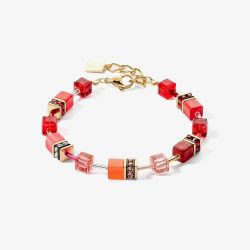 Coeur De Lion GeoCUBE Iconic Gold Tone Red Multi Stone Bracelet 2838/30-0300