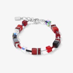 Coeur De Lion GeoCUBE Iconic Silver Tone Red Multi Stone Bracelet 4014/30-0312