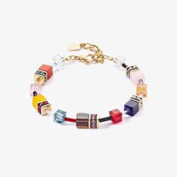Coeur De Lion GeoCUBE Iconic Gold Tone Multi Colour Multi Stone Precious Energy Bracelet 4905/30-1592