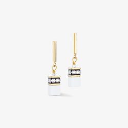Coeur De Lion GeoCUBE Iconic White & Gold Layer Drop Earrings 2810/21-1416